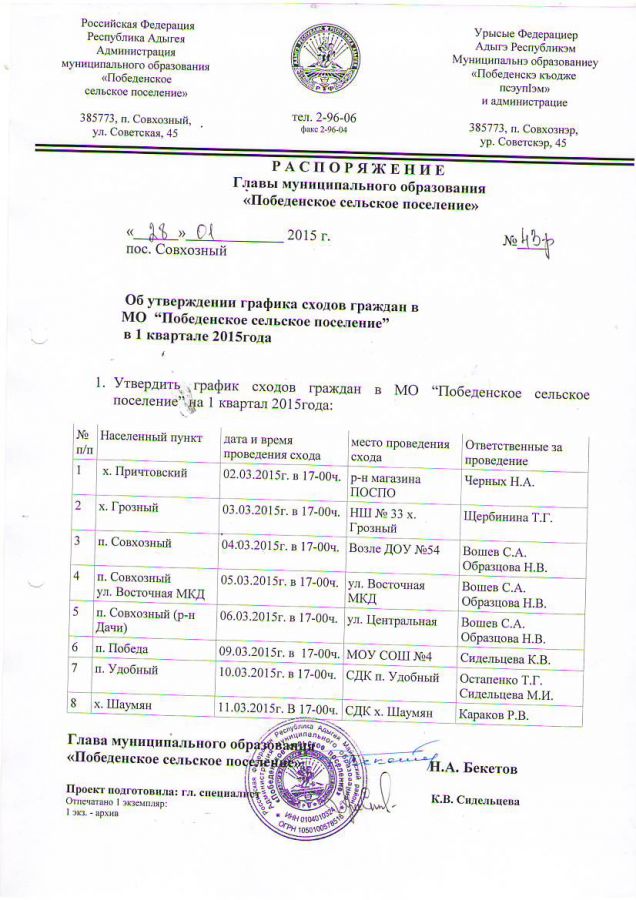 Распоряжения за январь-февраль 2015 года