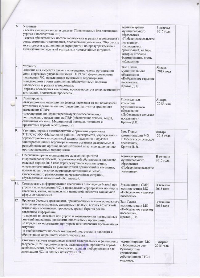 О мерах по уменьшению риска возникновения ЧС и смягчения последствий при прохождении весенне-летних паводков на территории МО "Победенское сельское поселение"